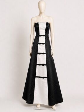 Vtg 90s Jessica McClintock X Gunne Sax Strapless Black & White Tuxedo Dress